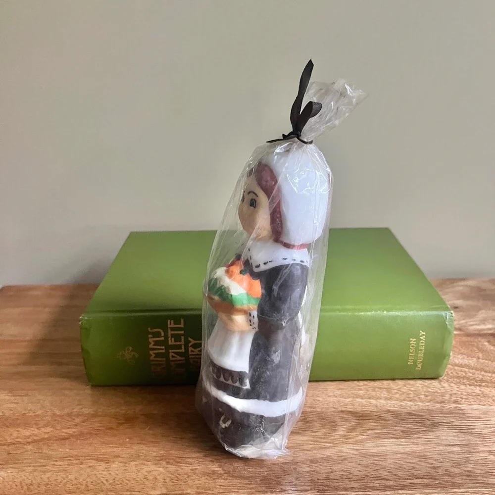 Vintage Pilgrim Girl Candle Kmart Wax Thanksgiving New Old Stock Retro Americana